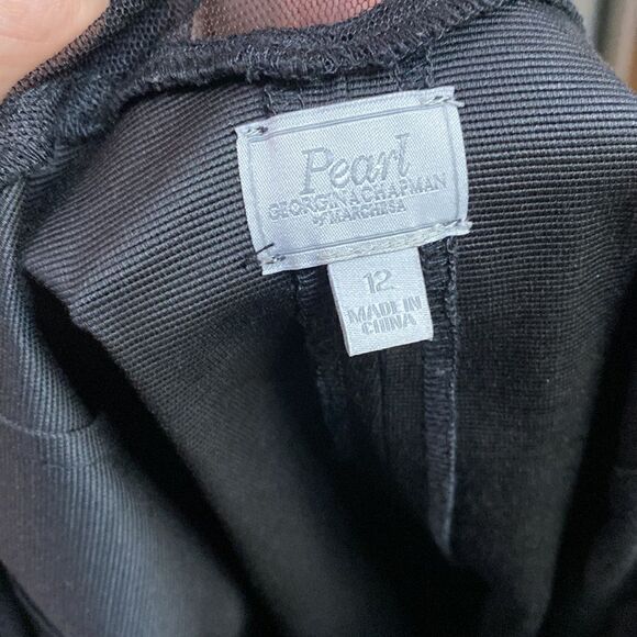 Pearl GEORGINA CHAPMAN of MARCHESA Black Grosgrain Dress Tulle Flowers - Picture 10 of 15